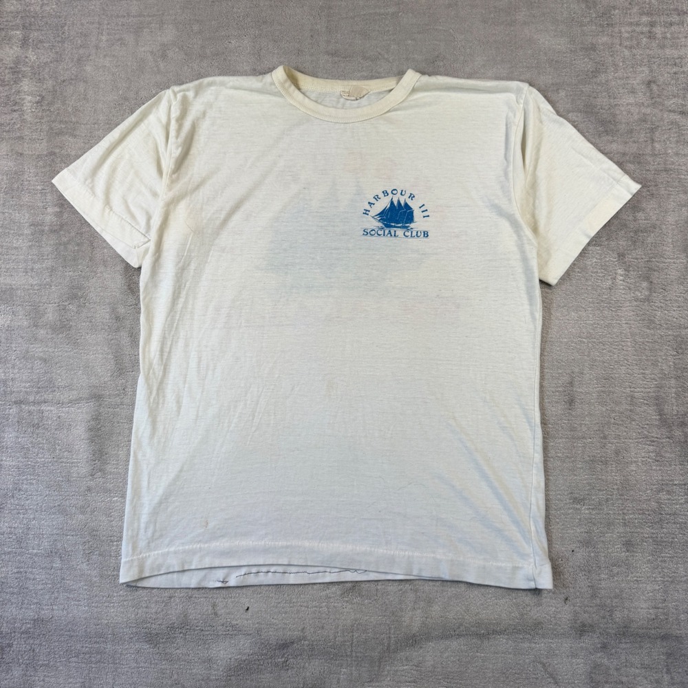 Vintage Harbour III Social Club Shirt Mens Medium White Nautical Paper Thin 80s